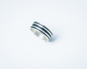 Silver band ring black accent, mens ring sterling band, handmade pinky or thumb ring, artfully crafted, wedding ring, gift for boyfriend