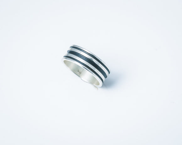 Silver band ring black accent, mens ring sterling band, handmade pinky or thumb ring, artfully crafted, wedding ring, gift for boyfriend