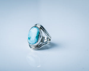 Blue Larimar oval ring, sterling silver, handmade jewelry, Stone of Healing and serenity, gift for her