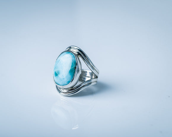 Blue Larimar oval ring, sterling silver, handmade jewelry, Stone of Healing and serenity, gift for her