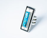 Turquoise and upcycled Ivory set in sterling silver Statement Ring size 9