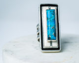 Turquoise and upcycled Ivory set in sterling silver Statement Ring size 9