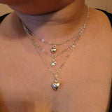 3 strand sterling silver crystal heart necklace