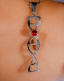 Sterling Silver DNA Helix Necklace: Red Crystal Science Jewelry
