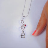 DNA helix necklace, Sterling silver, red crystal double helix pendant, science jewelry, genetics,biology medical gift for her