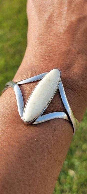 Silver cuff bracelet, Piano Key, handmade recycled ivory handmade New Orleans jewelry art,  music related gift