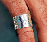 Erzulie ring, goddess of love, Silver handmade hammered and engraved band ring