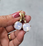 White Rainbow Gemstone Earrings: Sterling Silver Dangle Drop