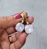 White rainbow drop Earrings Sterling silver dangle earring with round gemstone, gift for her