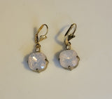 White rainbow drop Earrings Sterling silver dangle earring with round gemstone, gift for her