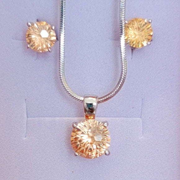 Citrine stud earrings and necklace, sterling silver, November birthstone, birthday gift