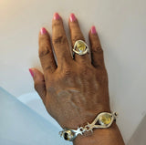 Handmade Sterling Silver Gold Color Rutilated Quartz Ring: Statement Jewelry