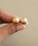Gold ball earrings and pendant set, 10mm post studs and necklace, Christmas gift