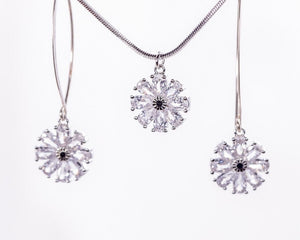 Sterling Silver Crystal Pendant Necklace Dangle Earrings Set Star Fine Jewelry Gift For Her Handmade, Mothers Day Gift