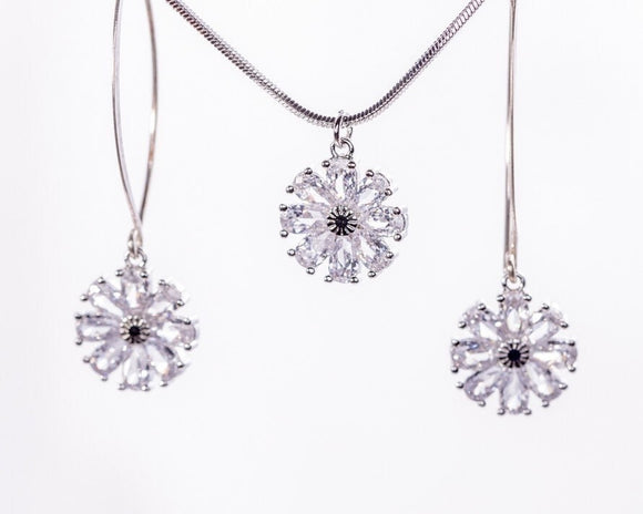 Sterling Silver Crystal Pendant Necklace Dangle Earrings Set Star Fine Jewelry Gift For Her Handmade, Mothers Day Gift