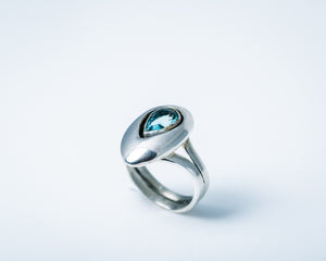 Statement ring, Blue topaz and silver, Jewel of Love, Thick Silver band, oval stone, engagement ring, December birthstone