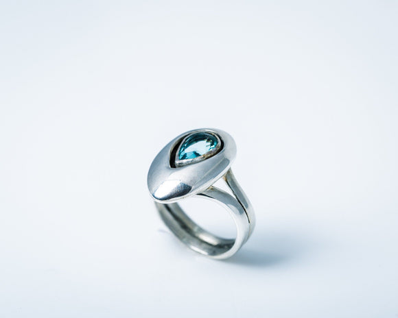 Statement ring, Blue topaz and silver, Jewel of Love, Thick Silver band, oval stone, engagement ring, December birthstone