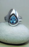 Statement ring, Blue topaz and silver, Jewel of Love, Thick Silver band, oval stone, engagement ring, December birthstone