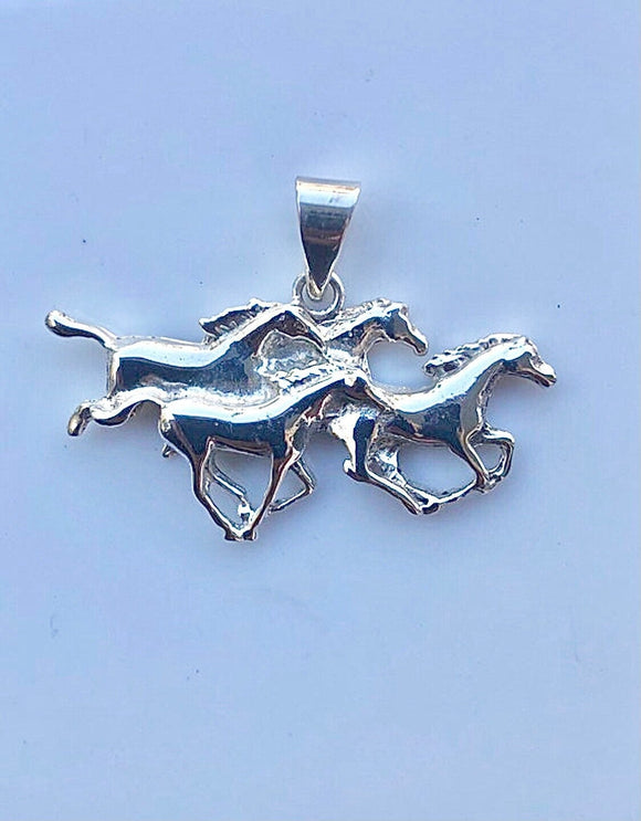 Horse necklace, Sterling silver racing horse pendant, womens equestrian jewelry, mens rancher gift