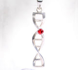 Sterling Silver DNA Helix Necklace: Red Crystal Science Jewelry