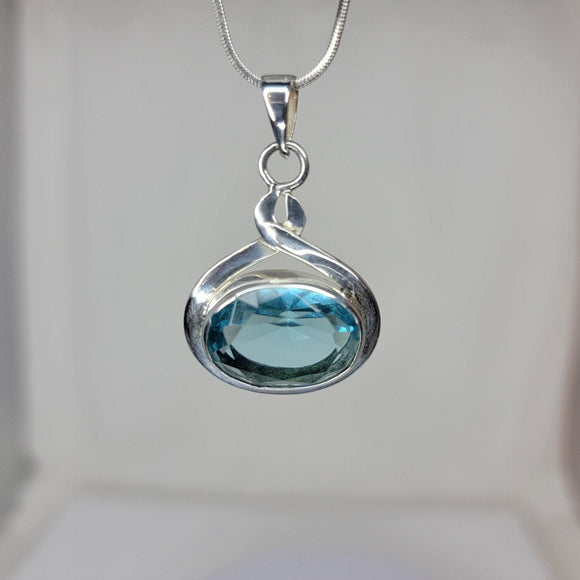 Blue topaz necklace, sterling silver gemstone pendant, December birthstone, Anniversary gift
