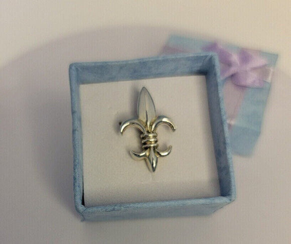 Fleur de lis Tie tack, handmade sterling silver pin,  signed by New Orleans jewelry artist Chester Allen Louisiana State symbol