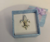 Fleur de lis Tie tack, handmade sterling silver pin,  signed by New Orleans jewelry artist Chester Allen Louisiana State symbol