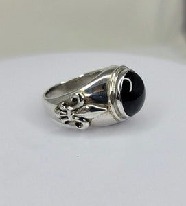 Bold Onyx Ring, Mens Fleur de lis Signet, New Orleans jewelry, Sterling silver onyx ring, gift for him Louisiana State symbol