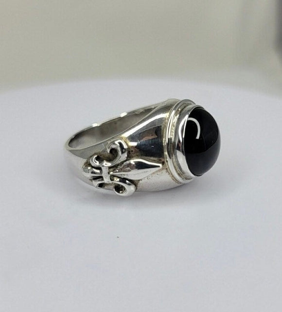 Bold Onyx Ring, Mens Fleur de lis Signet, New Orleans jewelry, Sterling silver onyx ring, gift for him Louisiana State symbol