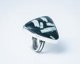 Handmade ring, triangle black stone, one of a kind, artisan jewelry