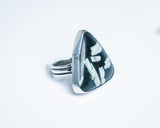 Handmade ring, triangle black stone, one of a kind, artisan jewelry