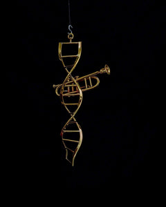 DNA Art Mobile with Trumpet Brass Handcrafted Science Double Helix  Art by Chester Allen