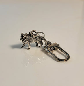 Dog keychain, sterling silver, handmade gift for Collie owner