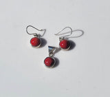 Red Coral Sterling Silver Jewelry Set: Earrings & Pendant