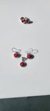 Red Coral Drop earrings and pendant set, sterling silver, Mothers Day gift for her