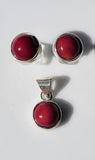Red Coral Sterling Silver Jewelry Set: Earrings & Pendant