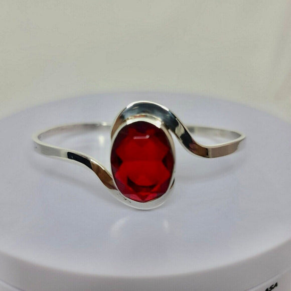 Ruby red spinel bracelet, August birthstone, sterling silver handmade cuff, Mothers Day gift for her