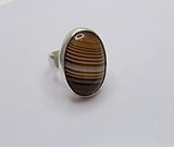 Handmade ring, oval brown stone, sterling silver one of a kind, artisan jewelry