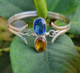 Handmade Sterling Silver Bracelet: Blue & Golden Topaz Gemstone Jewelry