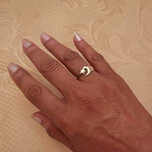 Crescent Moon and Star ring, sterling silver