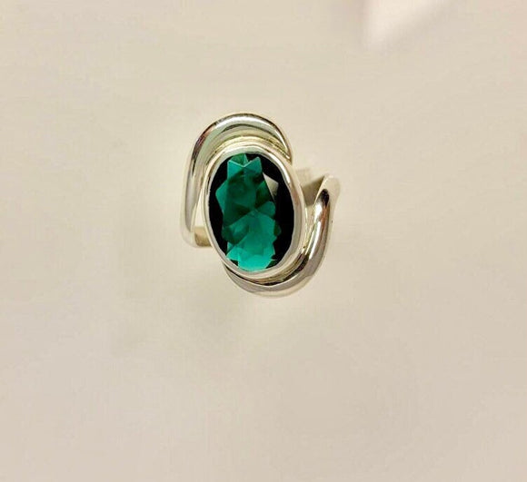 Green topaz ring, 23rd anniversary gift, Sterling silver oval topaz statement ring, Handmade jewelry, Emerald color gemstone