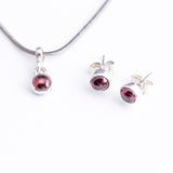 Garnet necklace and earrings set,  sterling silver, handmade gift for her, minimalist jewelry, January birthstone, Mothers Day Gift