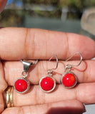 Red Coral Drop earrings and pendant set, sterling silver, Mothers Day gift for her