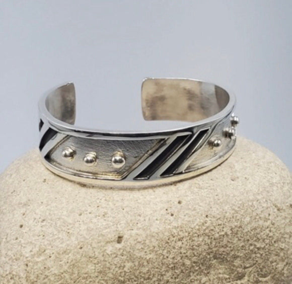 Heavy cuff bracelet handmade sterling silver metal accents, Adjustable bracelet makes great gift for him