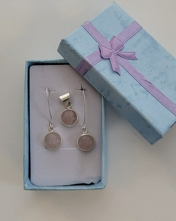 Rose quartz jewelry set 925, gift for universal love and healing, beautiful pink gemstone earring necklace set, Christmas gift