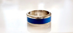 Silver and Blue enamel, sterling silver band ring