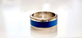 Silver and Blue enamel, sterling silver band ring