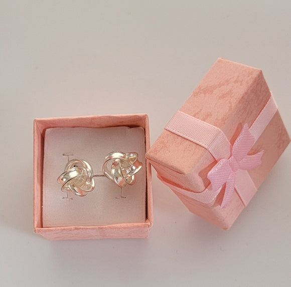 Love knot stud earrings, sterling silver handmade jewelry, Mothers Day gift for her