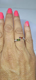 Sterling Silver Statement Ring: Red & Green Gemstones, Handmade