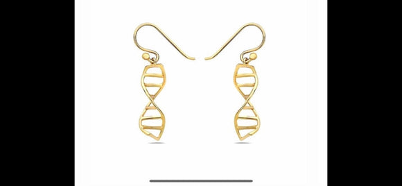 DNA gold drop earrings, double helix jewelry for genetics gift, graduation gift for her, handmade dangle earrings, science genetics jewelry
